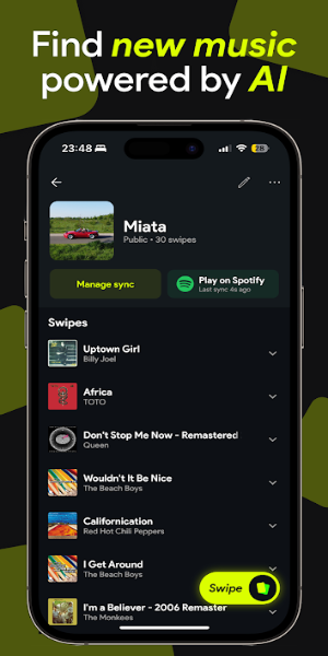 <p>¡Descubre la emoción de Swipefy for Spotify! Obtenga una vista previa de los últimos éxitos en solo 30 segundos, deslícese hacia la derecha para agregar sus favoritos a las listas de reproducción. ¡Deje que nuestra aplicación de video y música seleccione el mejor viaje musical personalizado para usted!<br><img src=