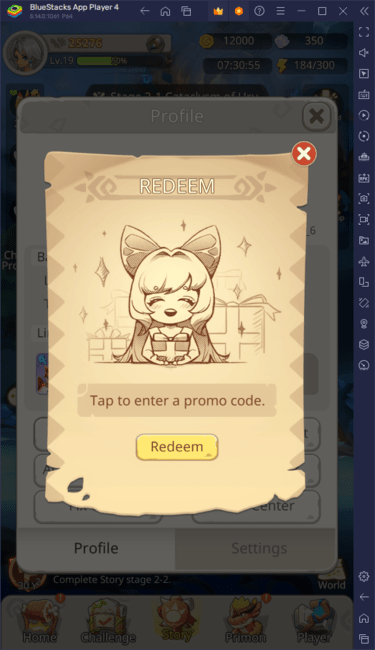 Primon Legion – Redeem Code Screen