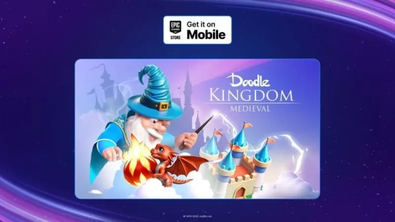 Doodle Kingdom promotional image showing a wizard waving his wand at a dragon