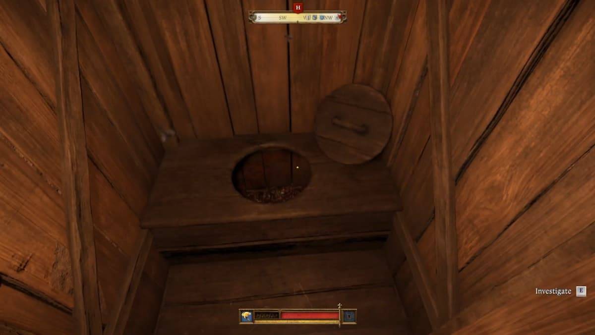 Henry retrieving the Royal Treasury Key from the toilet bowl in Kingdom Come: Deliverance 2