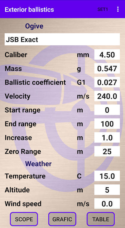Schermata External ballistics calculator 0