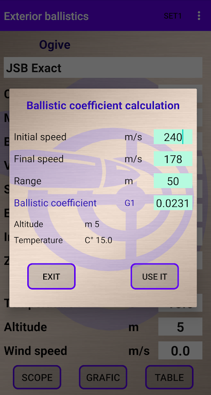 Schermata External ballistics calculator 3