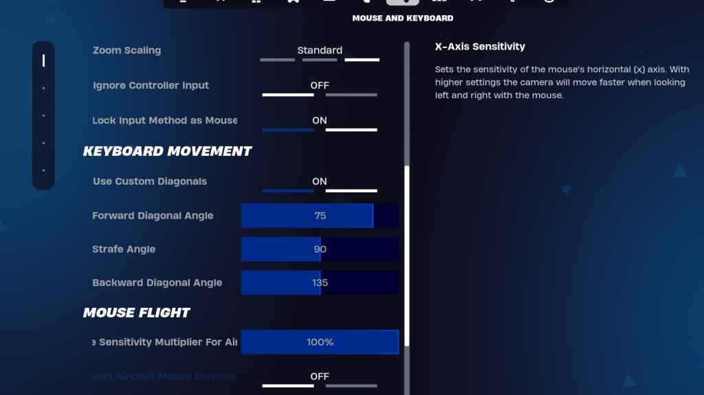 Tetapan papan kekunci Fortnite