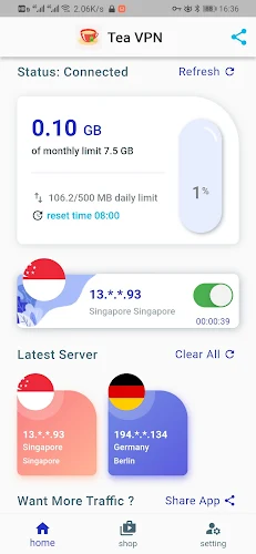 Tea VPN - Ikev2& WG Flutter VPN Tangkapan skrin 0