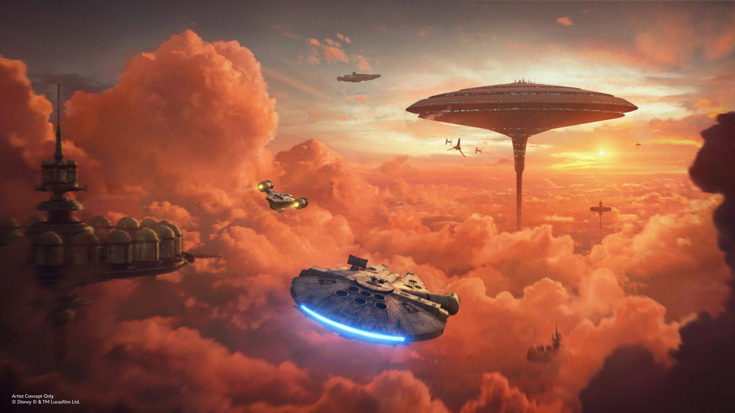Ang Mandalorian at Grogu Mission Concept Art para sa Millennium Falcon: Smuggler's Run