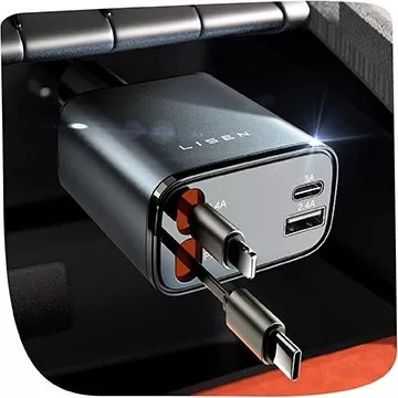 Pengecas Kereta Lisen dengan USB-C ditarik balik, kabel kilat di bawah $ 15
