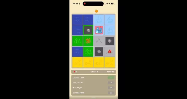 Capture d'écran des carreaux de jeu d'Eldermyth présentant ses différentes mécanismes