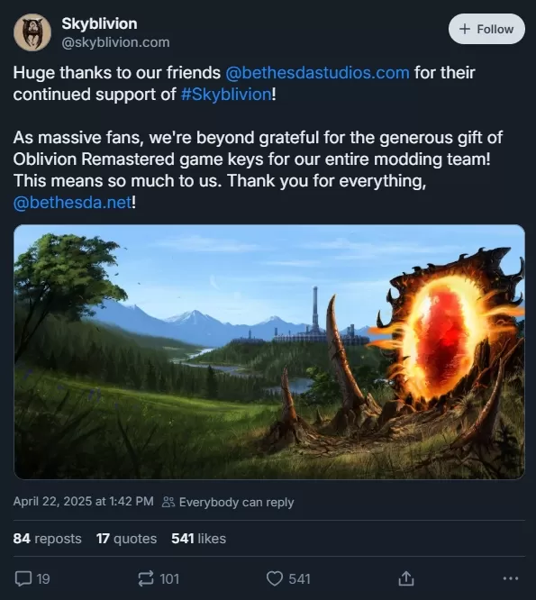 Bethesda gewährt das Skyblivion -Team Oblivion Remastered Keys