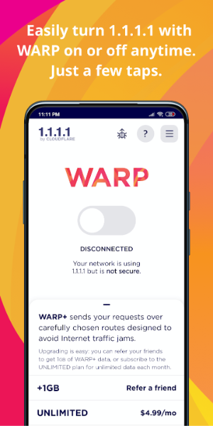 1.1.1.1 WARP: Safer Internet ภาพหน้าจอ 0