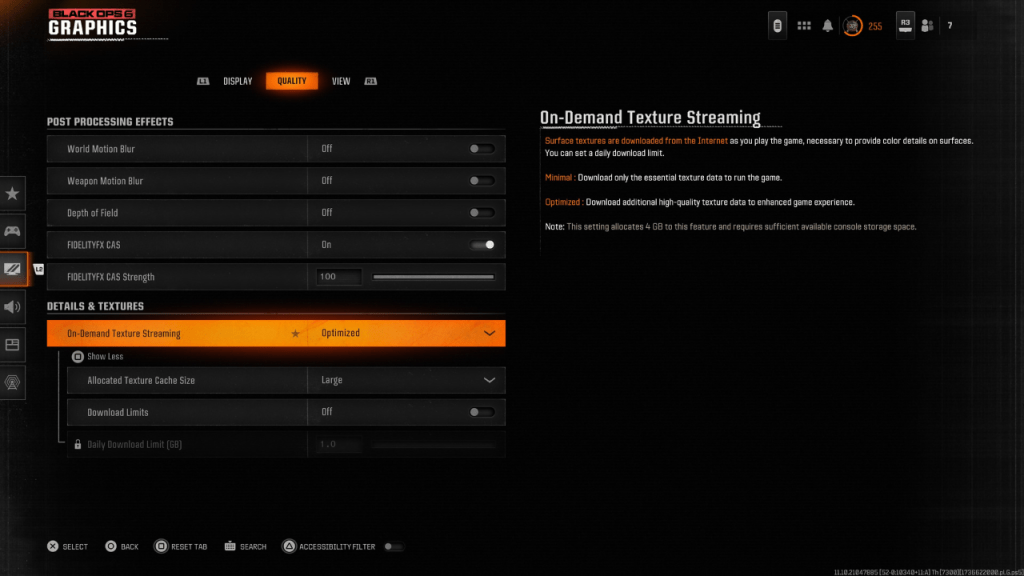 Definições de Texture Streaming em Black Ops 6